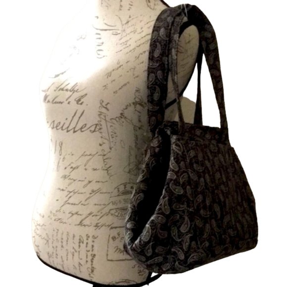 Boho 👜 Black Paisley Fabric Shoulder Bag - Picture 4 of 6